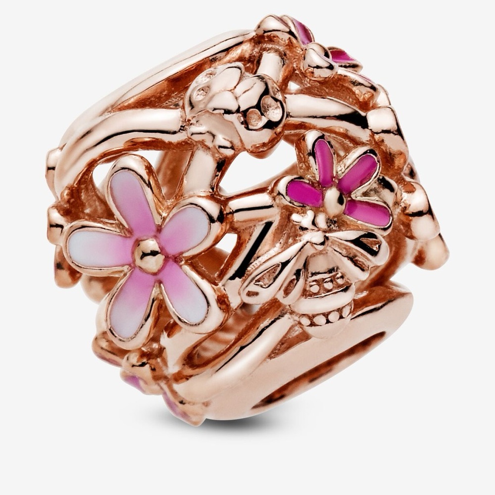 Openwork Pink Daisy Flower Charm